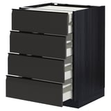 Black modern kitchen cabinet with four drawers, featuring sleek matte handles and a minimalist design.