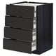 Black modern kitchen cabinet with four drawers, featuring sleek matte handles and a minimalist design.
