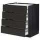 Black modern kitchen cabinet with four open drawers, sleek handles, made of particleboard and steel.