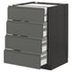 Modern grey kitchen unit with five drawers, sleek dark finish, integrated handles, and wooden sides.