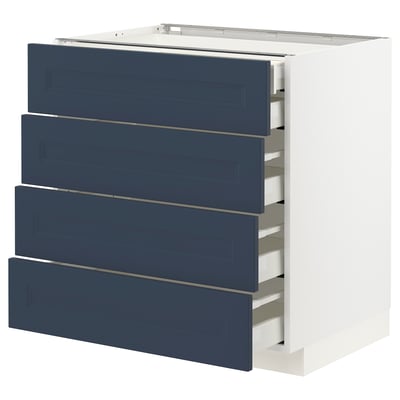 Ikea METOD kitchen unit, blue, 4 drawers, square shape, modern design.
