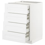 An all-white ikea METOD kitchen storage unit with multiple drawers. It a sleek, modern design with smooth self-closing drawers.