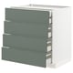METOD kitchen unit, grey-green, 4 drawers, white frame, modern design.