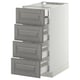 Modern kitchen unit with four grey drawers, beveled edges, and sleek design.