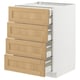 A white METOD kitchen cabinet with four oak veneer drawers, each featuring a bevelled edge design.