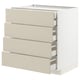 An ikea METOD kitchen unit in beige with four drawers, designed for storage and organization.