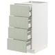 Green drawers in white kitchen cabinet