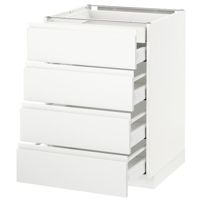 A white METOD kitchen cabinet with multiple drawers and a minimalist design.