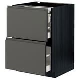 METOD kitchen unit, grey, dark wood grain, with two drawers.