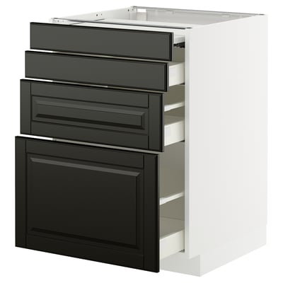METOD kitchen unit, black drawers, bevelled edges, white frame, 3 drawers.
