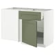 Modern METOD kitchen cabinet in grey-green, one door, one drawer, white, rectangular.