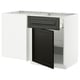 A kitchen cabinet system, METOD, featuring a black bodbyn door with beveled edges and a white frame, crafted from wood and melamine.