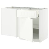 White METOD kitchen cabinet, rectangular, plain design with one open shelf and one drawer.