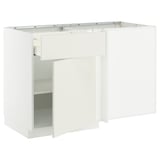White METOD kitchen unit; modern design, clean lines, adjustable shelves.