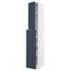 METOD kitchen unit in white and blue, tall, with pull-out shelves.