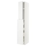 White ikea METOD kitchen cabinet with integrated shelves.