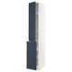 White METOD kitchen cabinet with blue doors, pull-out shelves, and adjustable shelves.