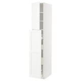 A white METOD tall kitchen storage unit with multiple shelves. Its sleek, modern, and offers plenty of storage space.