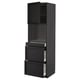 A tall, dark gray ikea METOD kitchen cabinet with open drawers and a door revealing shelves.