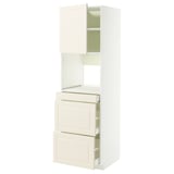 METOD / MAXIMERA Hi cab f micro combi w door/3 drwrs, white/Bodbyn off-white, 60x60x200 cm