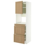 METOD / MAXIMERA Hi cab f micro combi w door/3 drwrs, white/Forsbacka oak, 60x60x200 cm