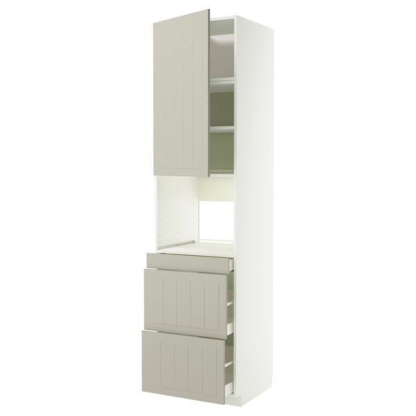 METOD / MAXIMERA Hi cab f micro combi w door/3 drwrs, white/Stensund beige, 60x60x240 cm