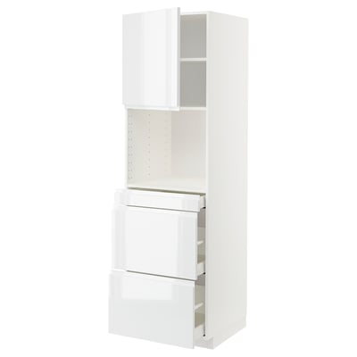 METOD white high gloss kitchen unit with drawers and shelves.