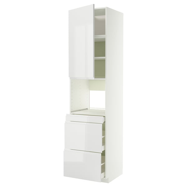 METOD / MAXIMERA Hi cab f micro combi w door/3 drwrs, white/Voxtorp high-gloss/white, 60x60x240 cm