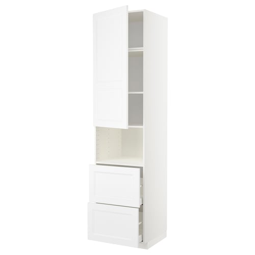 White METOD kitchen unit with drawers and shelves, modern design.