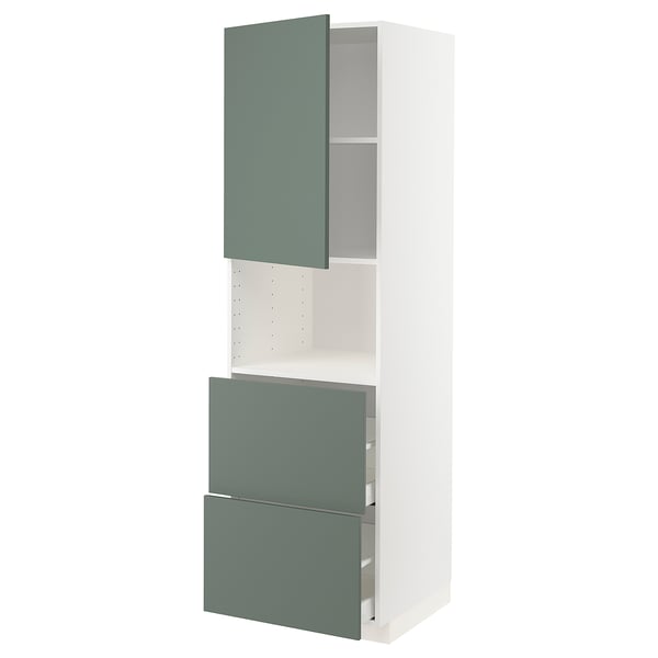 METOD kitchen unit with green-gray doors, modern design, includes cabinets and drawers.