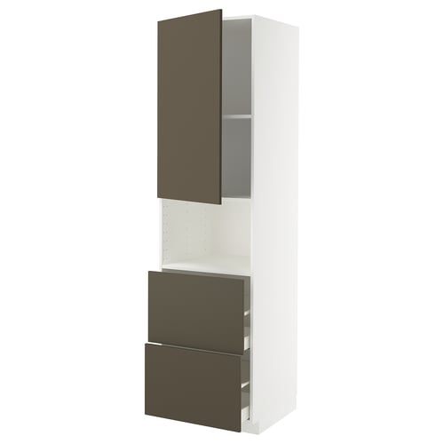 METOD kitchen cabinet. Dark brown/beige havstorp fronts. White frame, metal drawers, full-extension.
