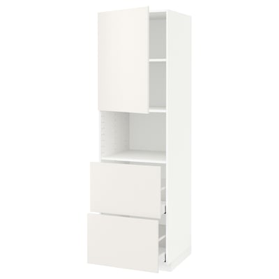 METOD white kitchen unit, modern design, sleek white, tall cabinet with drawers.
