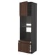 Dark brown METOD kitchen unit with drawers, shelves, and wooden edges.