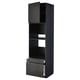 A black METOD kitchen unit with open shelves and drawers, sleek modern design.