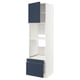 Modern white kitchen unit with blue drawers and doors, adjustable shelves, and sleek design.