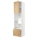 METOD kitchen unit with oak-veneer doors. White frame, tall, two shelves, wooden drawer.