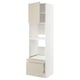 White ikea METOD kitchen unit with beige drawers and adjustable shelves.