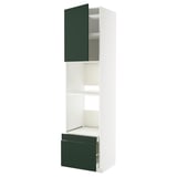 METOD tall white cabinet, dark green drawers & door, modern design, durable materials.