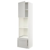 White METOD cabinet with grey lerhyttan fronts, beveled edges, traditional design, sturdy frame, smooth drawers.