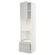 White METOD cabinet with grey lerhyttan fronts, beveled edges, traditional design, sturdy frame, smooth drawers.