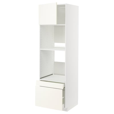 White ikea METOD kitchen unit with shelves, drawers, and minimalist design.