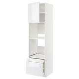 White METOD kitchen unit with glossy drawer and shelves, modern and sleek design.
