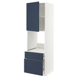 METOD kitchen unit with blue drawers and cabinet, white frame.