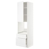 White METOD kitchen cabinet with pull-out shelf and drawers, modern design.