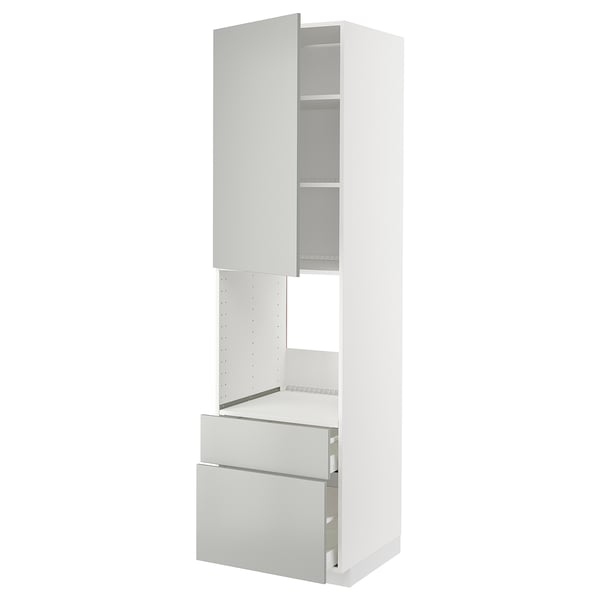 METOD kitchen unit, light grey, white interior, two drawers, one cabinet.