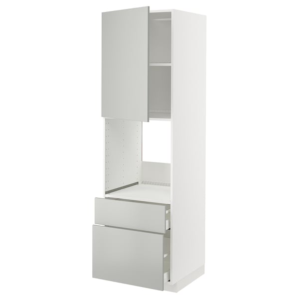 Modern white kitchen cabinet with two drawers and an open shelf, part of the METOD system, designed for organizing kitchen items efficiently.