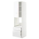 An ikea METOD kitchen unit in white with high-gloss finish, featuring doors and drawers.