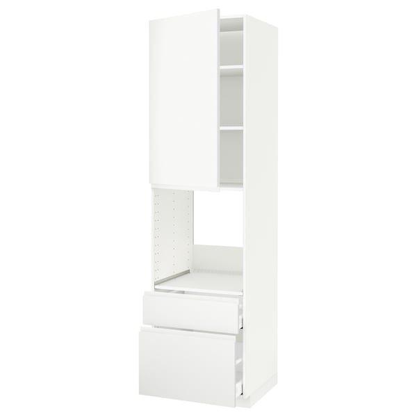 A white METOD kitchen cabinet with soft-close drawers and adjustable shelves.