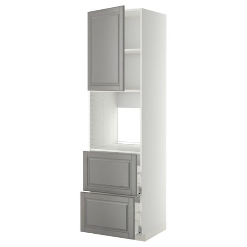 White and grey kitchen unit with cabinet and drawers, METOD series, featuring soft-close drawers.