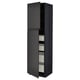 Modern black kitchen cabinet with two doors and four drawers, sleek design, sturdy construction.